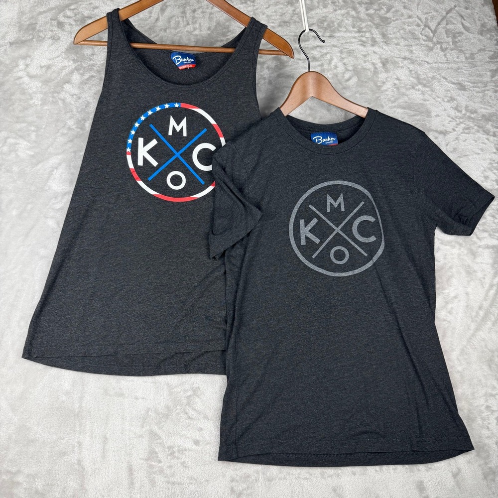 Bunker KC Kansas City‎ Graphic Tank Top Shirt Size Small Gray USA Flag Logo set